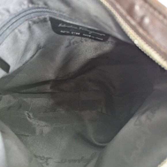 FERRAGAMO Vara Bow Solid Knit Nylon Designer Formal Medium Brown Hobo Charm BAG - Picture 4 of 16